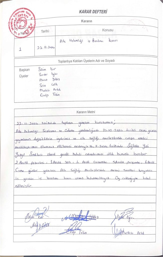 Aile Hekimliği İş Bırakma Eylemi Kararı