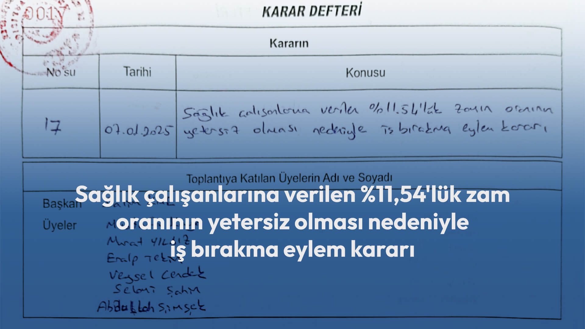Sağlık çalışanlarına verilen %11,54’lük zam oranının yetersiz olması nedeniyle iş bırakma eylem kararı