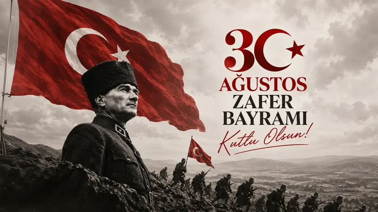 30 Ağustos Zafer Bayramı kutlama görseli: Türk bayrağı ve Atatürk
