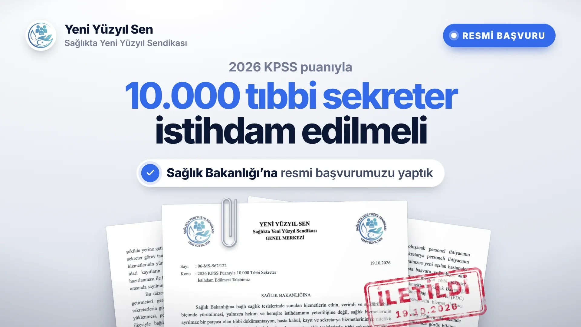 2026 KPSS Puanıyla 10.000 Tıbbi Sekreter İstihdam Edilmesi İçin Resmi Başvurumuzu Yaptık