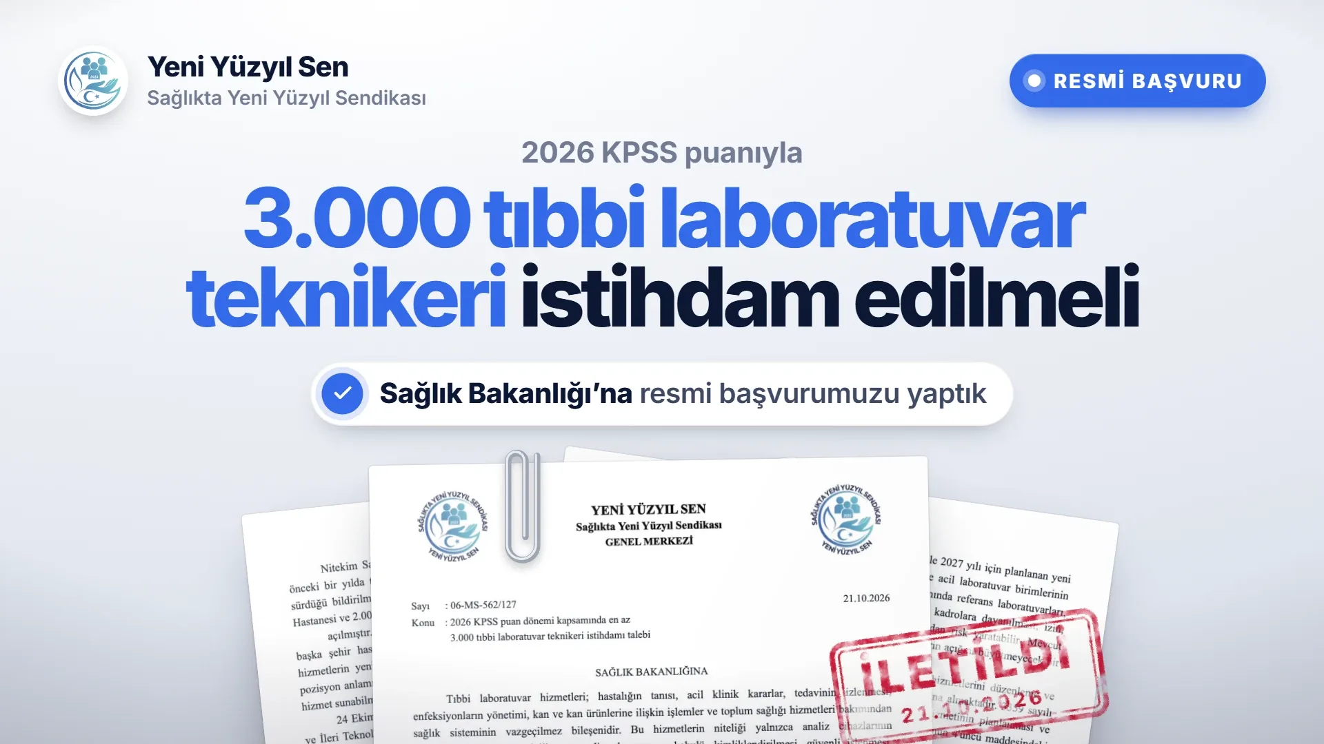 2026 KPSS Puan Döneminde En Az 3.000 Tıbbi Laboratuvar Teknikeri İstihdamı İçin Resmi Başvurumuzu Yaptık
